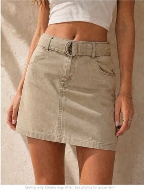 Y2 Blu Khaki Utility Mini Skirt D-Ring Belt Cotton Stretch Fits M/L